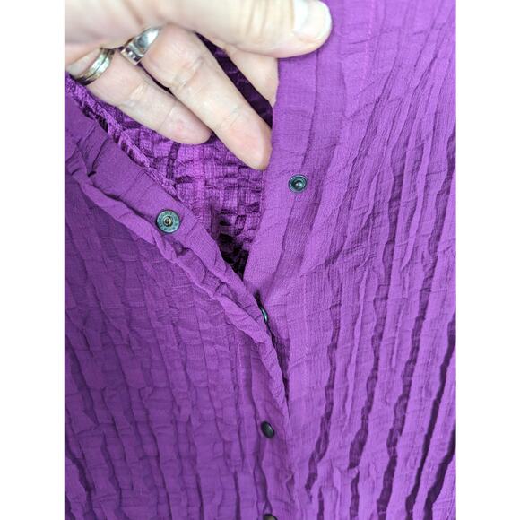Babette Fuchsia Snap Front Crinkle Pleated Long Tunic Shirt or Mini Dress Small - Picture 7 of 10